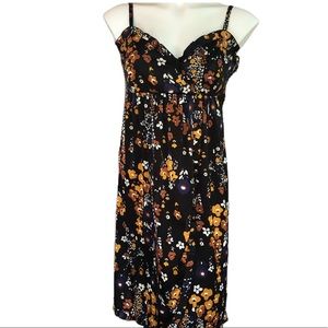 H&M black floral silk ruffled thin strap dress